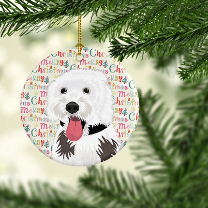 Doodle Silver and White #2 Christmas Ceramic Ornament