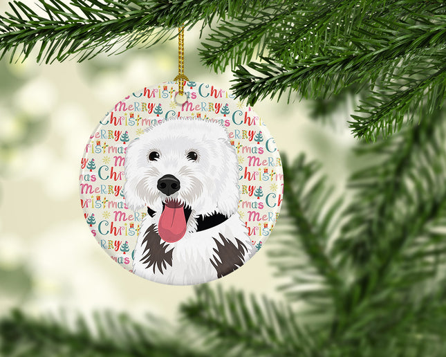 Doodle Silver and White #2 Christmas Ceramic Ornament