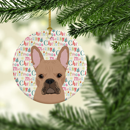 French Bulldog Cream Christmas Ceramic Ornament