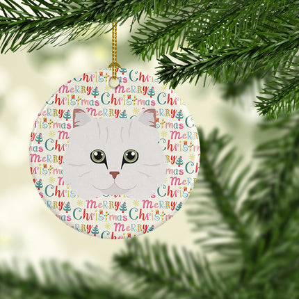 Chinchilla Persian Longhair Cat Christmas Ceramic Ornament