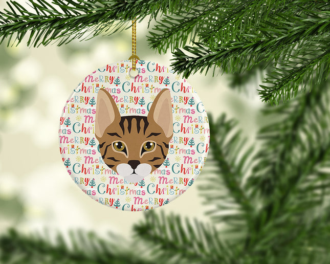 Savannah Cat Christmas Ceramic Ornament