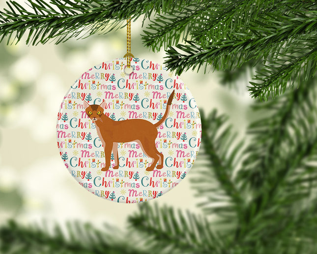 Red Abyssinian Cat Christmas Ceramic Ornament