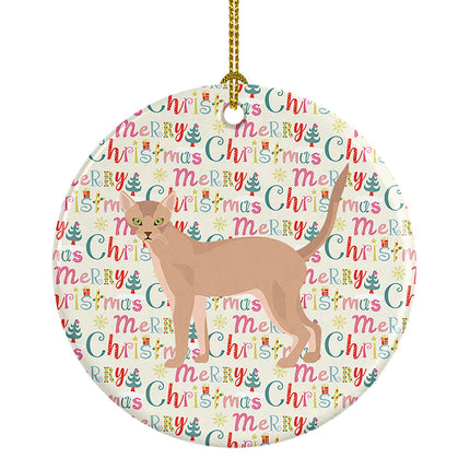 Fawn Abyssinian Cat Christmas Ceramic Ornament
