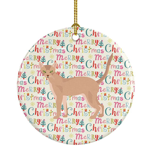 Fawn Abyssinian Cat Christmas Ceramic Ornament