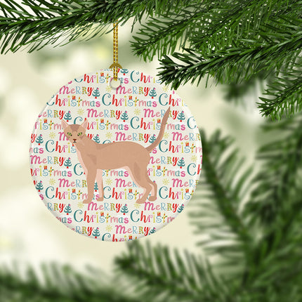 Fawn Abyssinian Cat Christmas Ceramic Ornament
