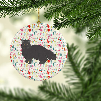 Black Persian Traditional Cat Christmas Ceramic Ornament