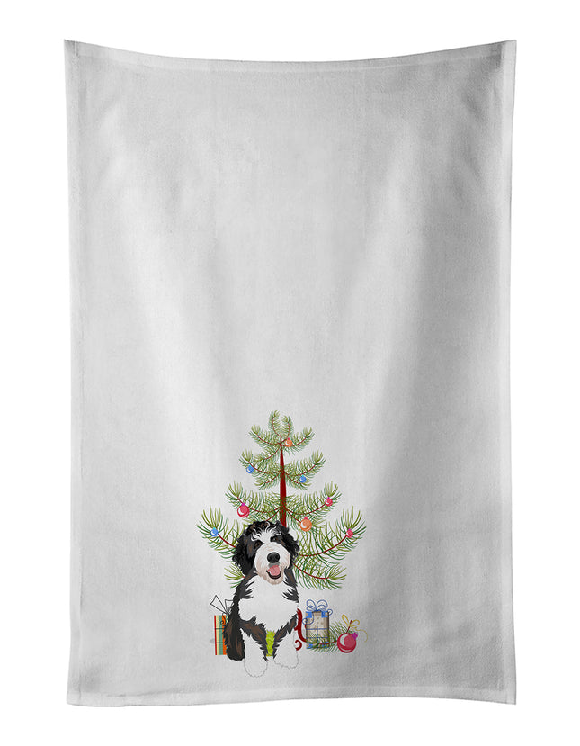 Doodle Silver and White #1 Christmas Kitchen Towel Set of 2