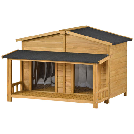 47.2" Large Wooden Dog House Outdoor,  Outdoor & Indoor Dog Crate, Cabin Style, With Porch, 2 Doors