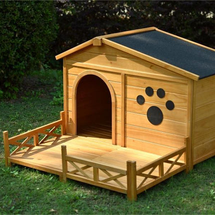 48" Wooden Dog House Outdoor With Porch, Dog Kennel With Water-Resistant Asphalt Roof and Fencing,Indoor & Outdoor Dog C