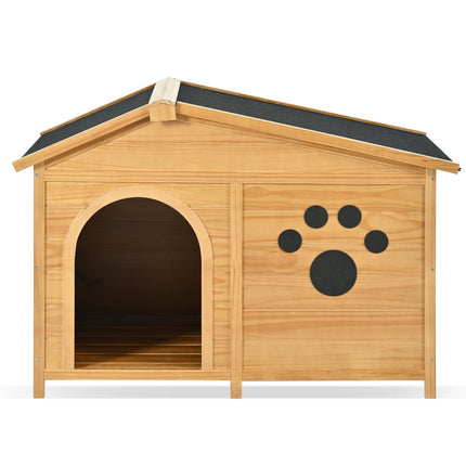 48" Wooden Dog House Outdoor With Porch, Dog Kennel With Water-Resistant Asphalt Roof and Fencing,Indoor & Outdoor Dog C