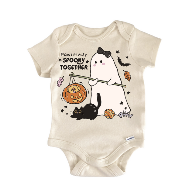 Black Cat Paw Halloween Ghost - Baby Bodysuit