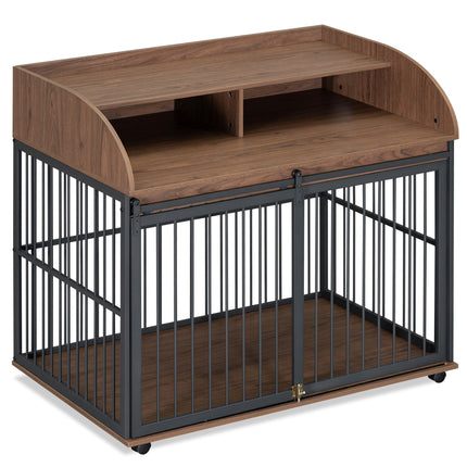 44'' Heavy Duty Large Dog Crate Furniture for Large Medium Dog With Lockable Wheels, Wooden Dog Crate Dog Kennel, End Ta