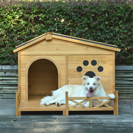48" Wooden Dog House Outdoor With Porch, Dog Kennel With Water-Resistant Asphalt Roof and Fencing,Indoor & Outdoor Dog C