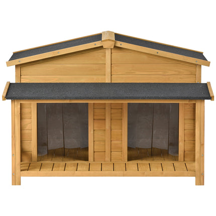 47.2" Large Wooden Dog House Outdoor,  Outdoor & Indoor Dog Crate, Cabin Style, With Porch, 2 Doors