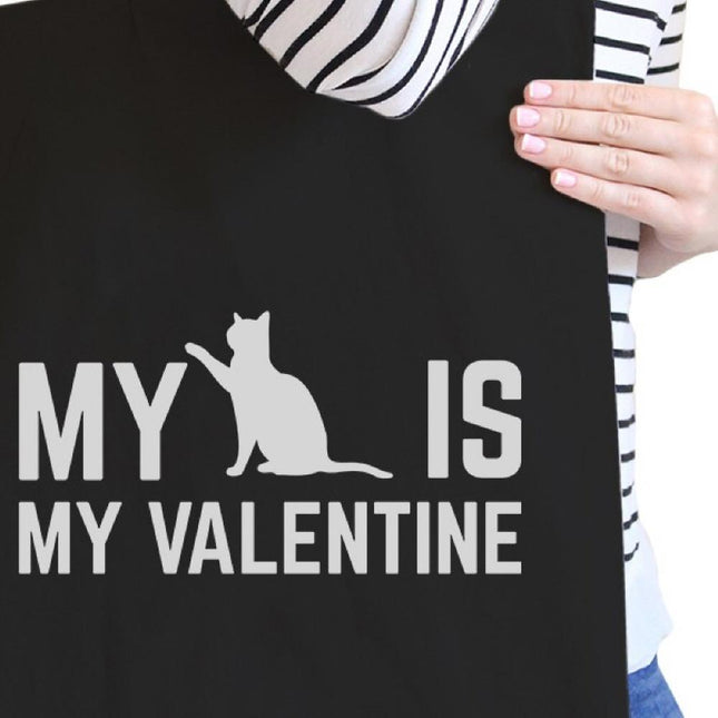 My Cat Is My Valentine Black Canvas Bag  Gift Ideas for Cat Lovers