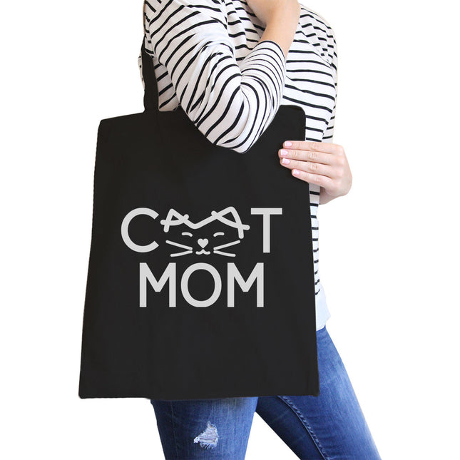 Cat Mom Black Cute Canvas Bag Unique Mothers Day Gift for Cat Lover