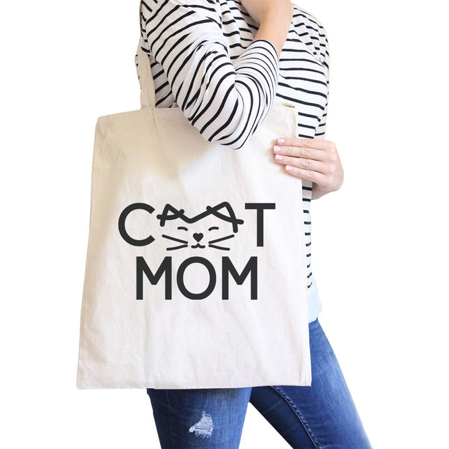 Cat Mom Natural Canvas Tote Bag Unique Graphic Gifts for Cat Lady