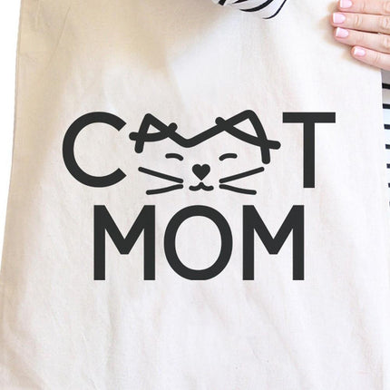 Cat Mom Natural Canvas Tote Bag Unique Graphic Gifts for Cat Lady