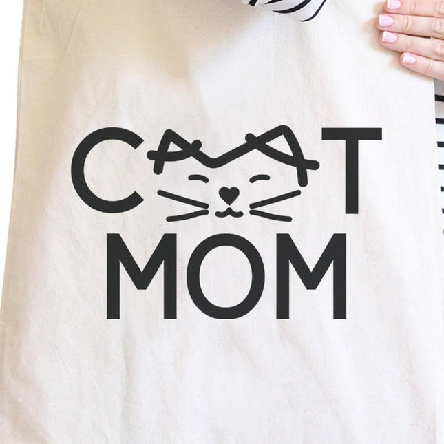 Cat Mom Natural Canvas Tote Bag Unique Graphic Gifts for Cat Lady