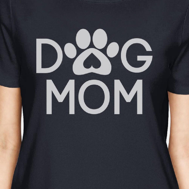 Dog Mom Womens Navy Cute Graphic Design T-Shirt Gift for Dog Lovers