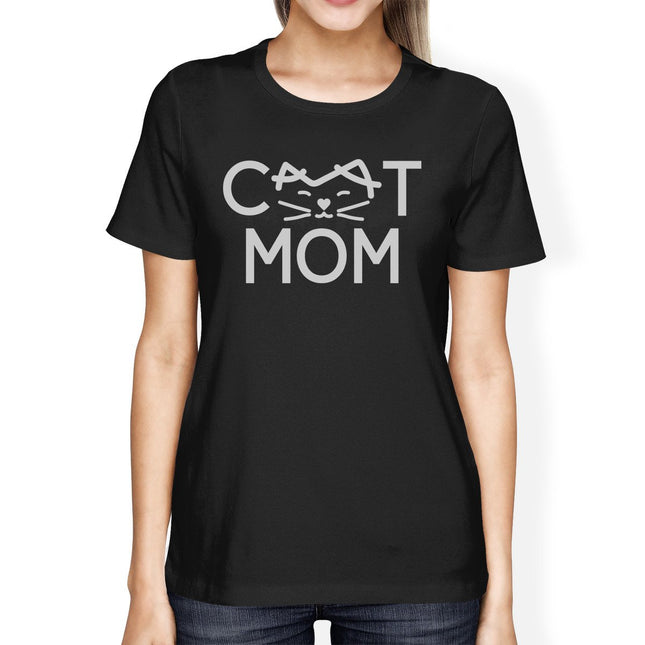 Cat Mom Womens Black Short Sleeve T Shirt Cute Design for Cat Moms