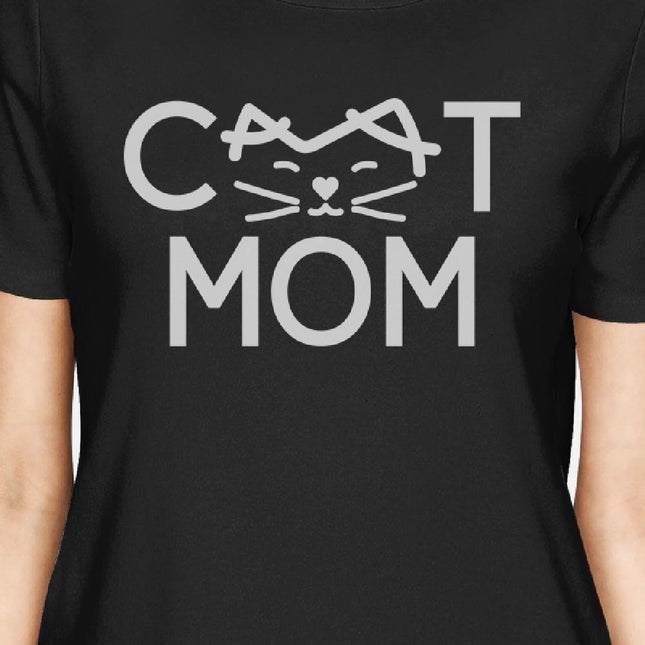 Cat Mom Womens Black Short Sleeve T Shirt Cute Design for Cat Moms