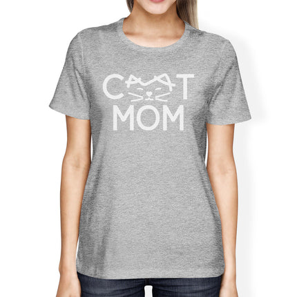 Cat Mom Womens Gray Unique Design Short Sleeve Tee for Cat Moms