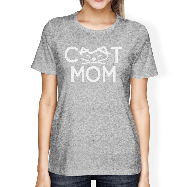 Cat Mom Womens Gray Unique Design Short Sleeve Tee for Cat Moms