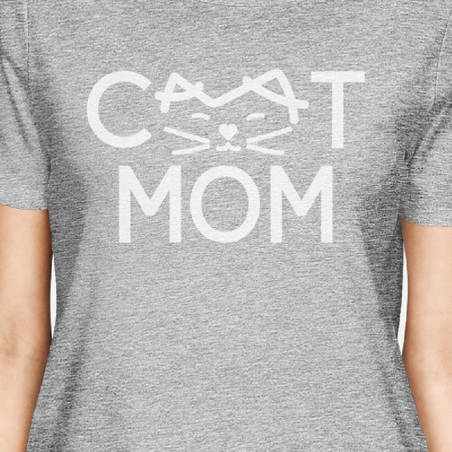 Cat Mom Womens Gray Unique Design Short Sleeve Tee for Cat Moms