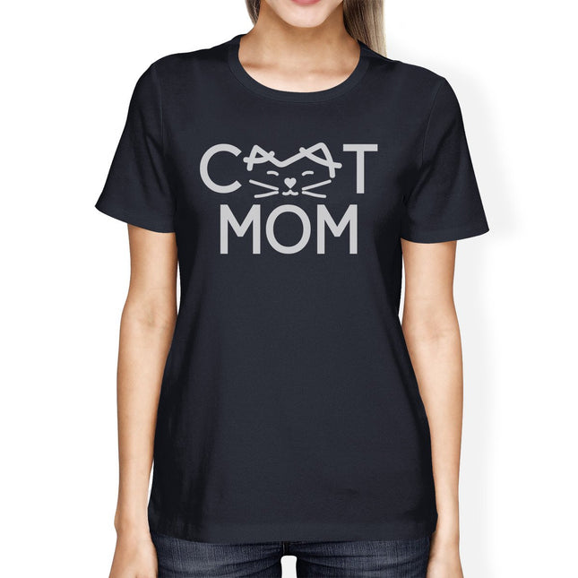 Cat Mom Womens Navy Cute Graphic Design T-Shirt Gift for Cat Lovers