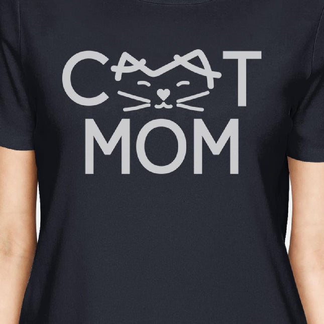 Cat Mom Womens Navy Cute Graphic Design T-Shirt Gift for Cat Lovers