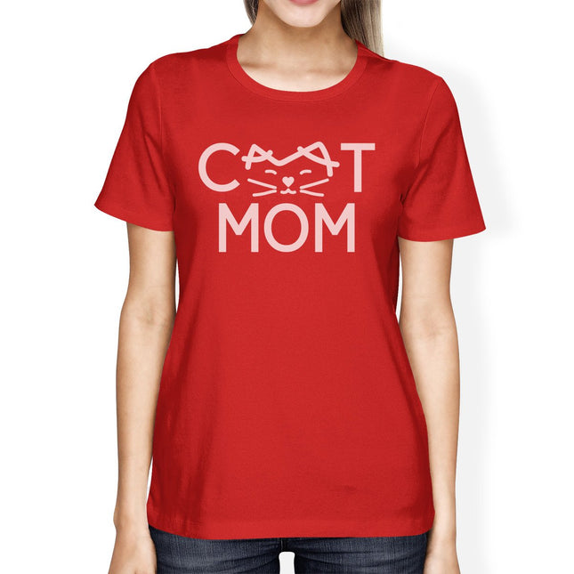 Cat Mom Womens Red Cotton T Shirt Cute Cat Paws Gift for Cat Owners