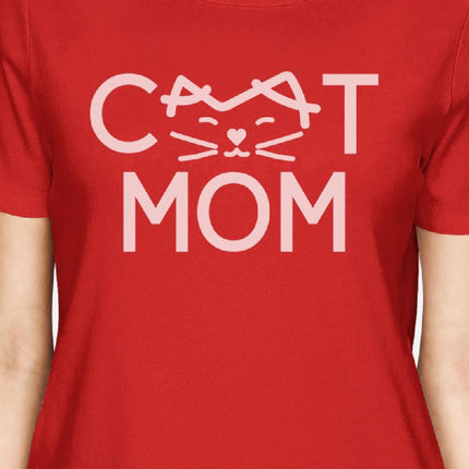 Cat Mom Womens Red Cotton T Shirt Cute Cat Paws Gift for Cat Owners