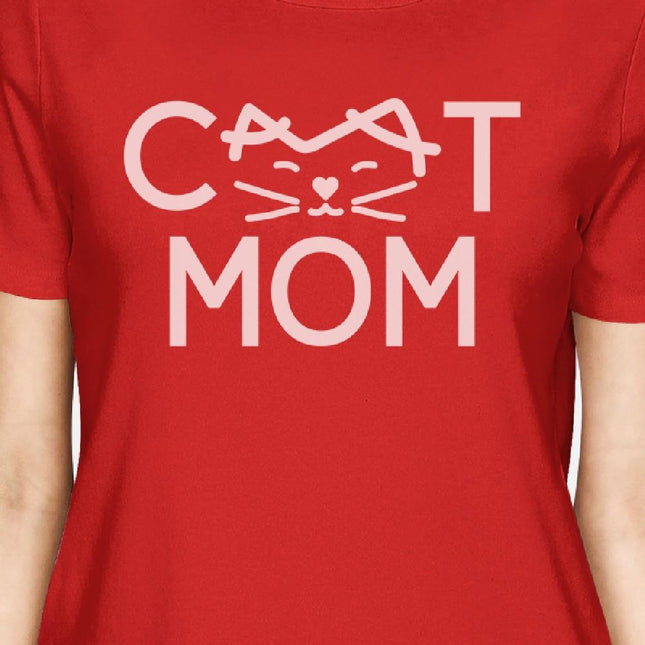 Cat Mom Womens Red Cotton T Shirt Cute Cat Paws Gift for Cat Owners