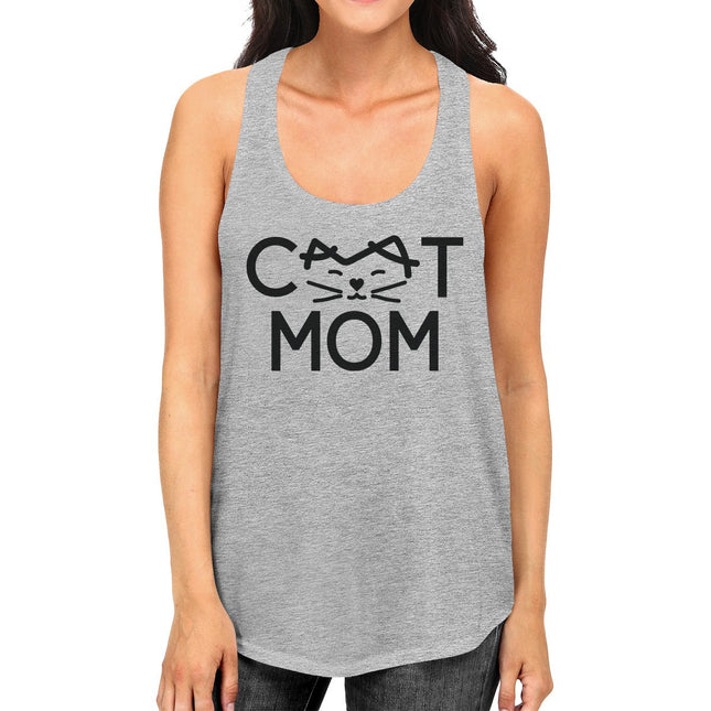 Cat Mom Women's Grey Cute Design Cotton Tanks Gifts for Cat Lovers