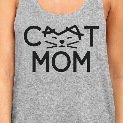 Cat Mom Women's Grey Cute Design Cotton Tanks Gifts for Cat Lovers
