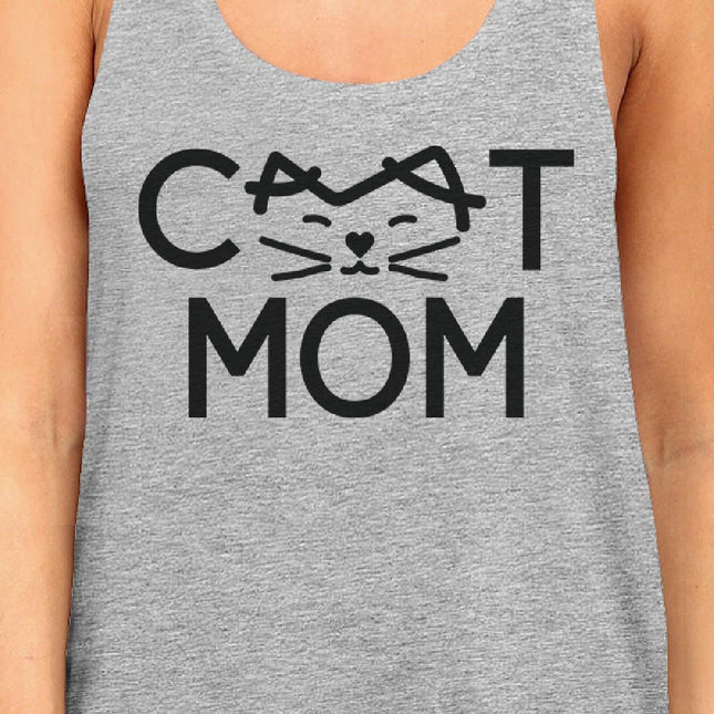 Cat Mom Women's Grey Cute Design Cotton Tanks Gifts for Cat Lovers