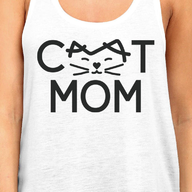 Cat Mom Women's White Cute Design Cotton Tanks Gifts for Cat Lovers